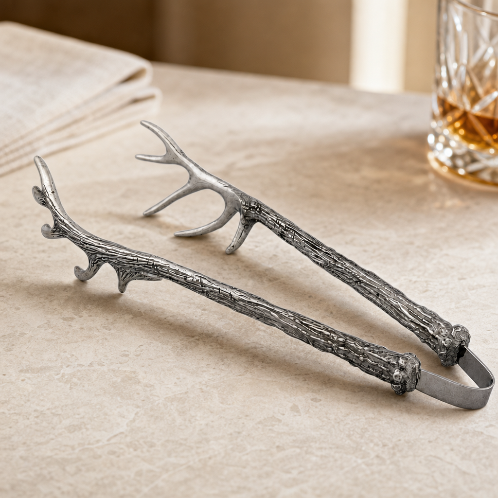 Pewter Antler Pattern Ice / Bread Tongs
