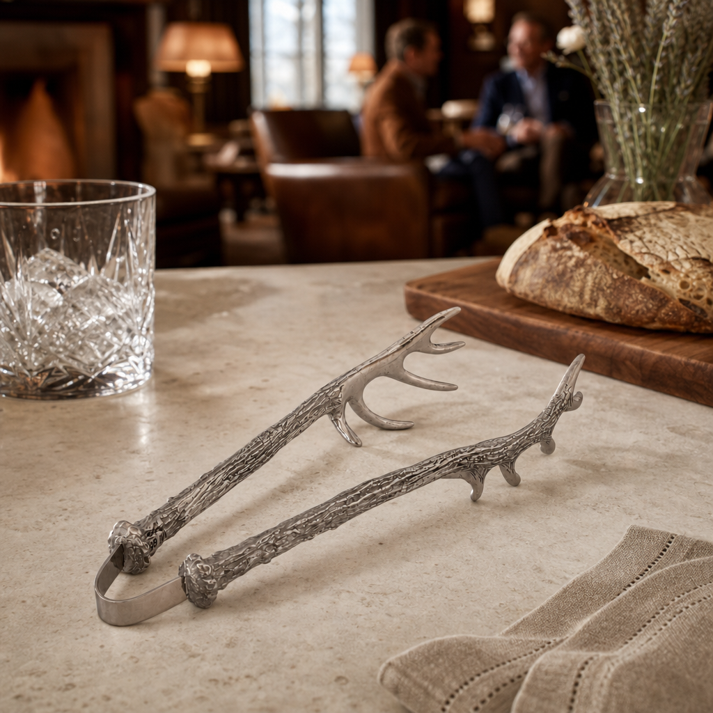 Pewter Antler Pattern Ice / Bread Tongs