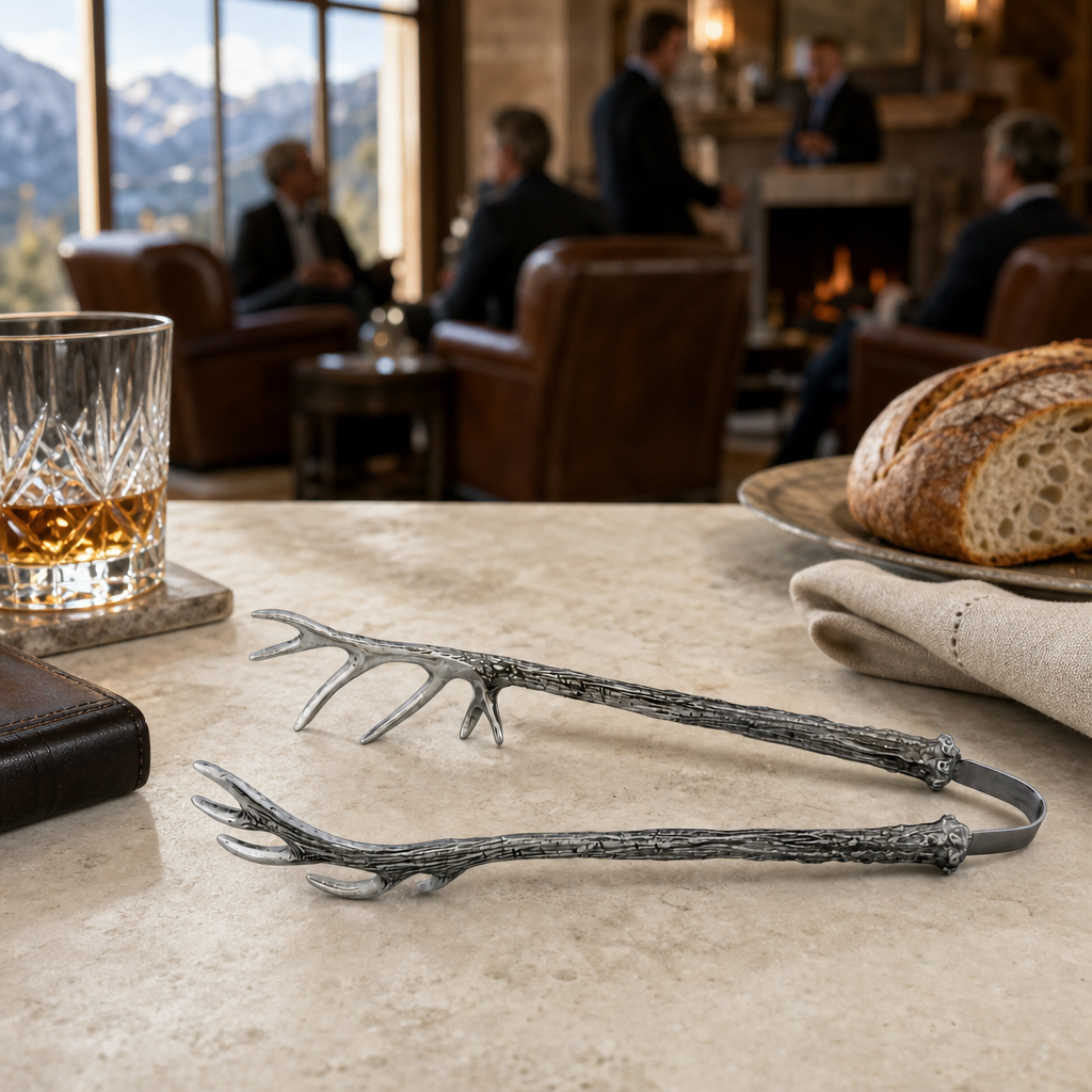 Pewter Antler Pattern Ice / Bread Tongs