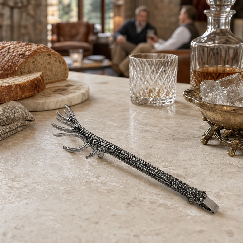 Pewter Antler Pattern Ice / Bread Tongs