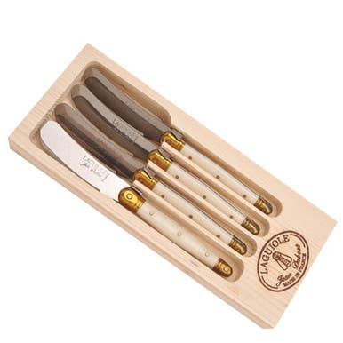 Jean Dubost 4 Spreaders Ivory with Brass in a Tray