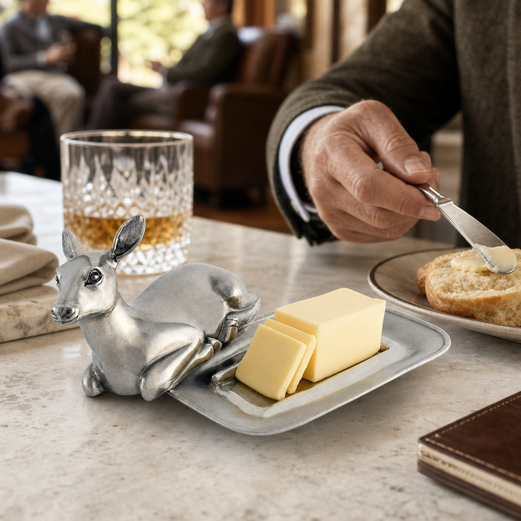 Pewter Doe Butter Dish