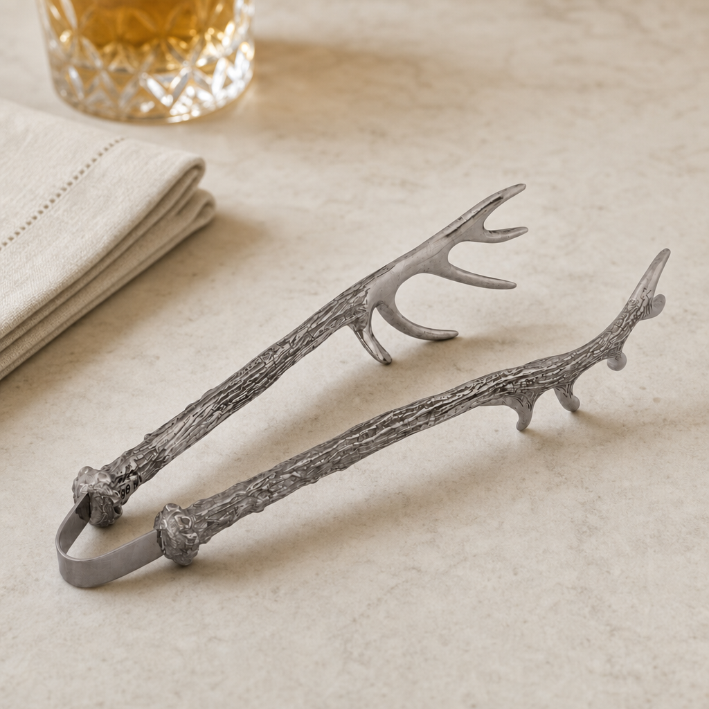 Pewter Antler Pattern Ice / Bread Tongs