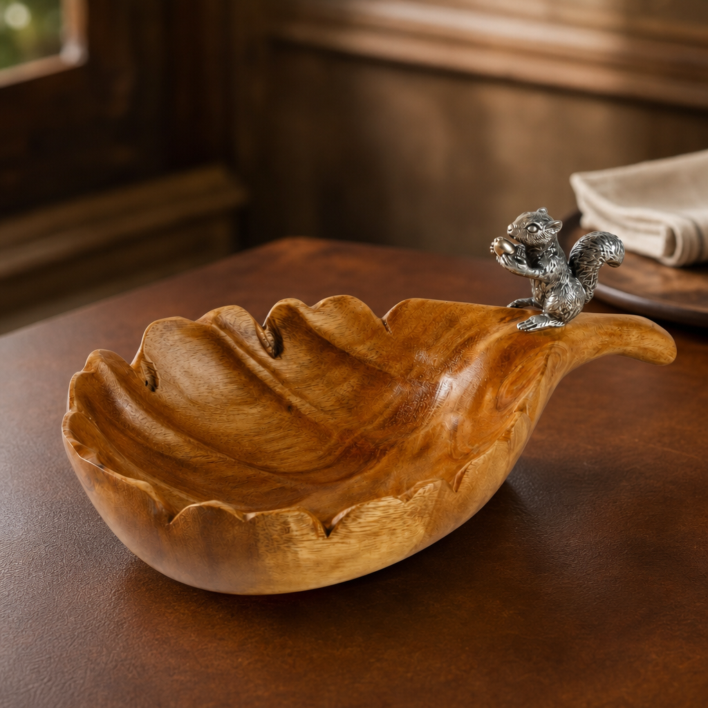 Leaf Nut Bowl with Standing Squirrel