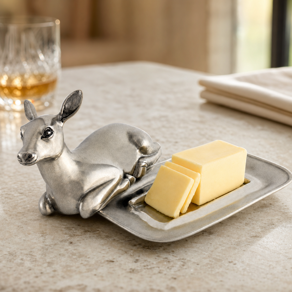 Pewter Doe Butter Dish