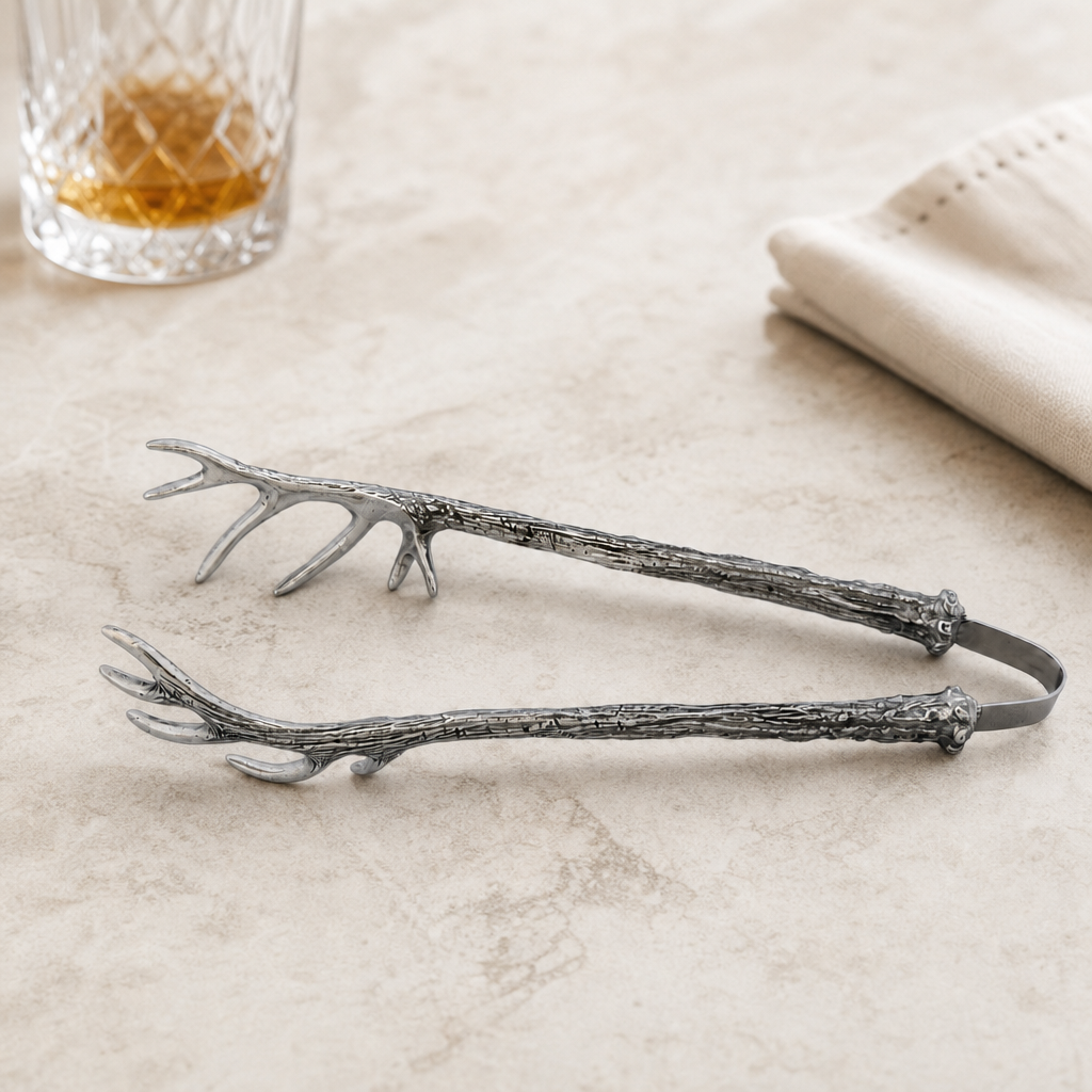 Pewter Antler Pattern Ice / Bread Tongs